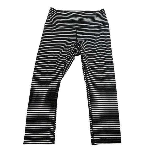 Lululemon Wunder Under Crop Leggings Black White Stripe Size 4 (Small) - Picture 2 of 5